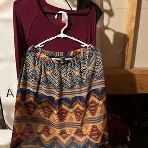 No Boundaries Multicolor Geometric A-Line Skirt and shirt